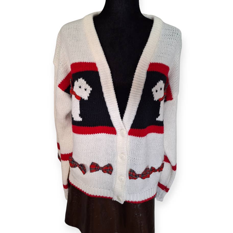 Vintage 80s Oversized Scottie Dog Cardigan Sweater Women's Size M - themallvintage The Mall Vintage