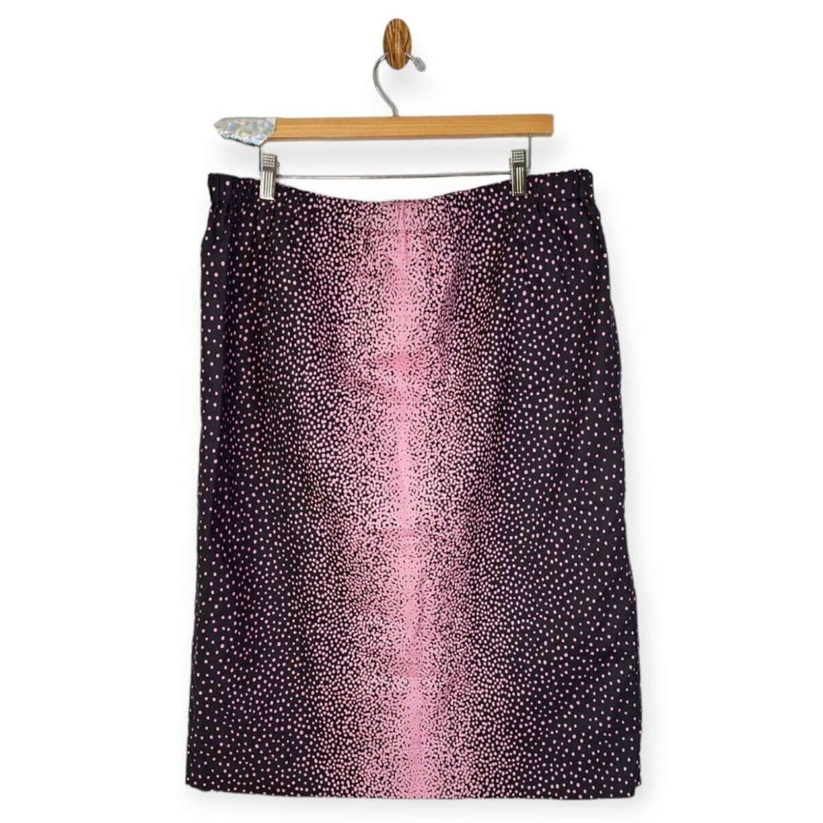 Vintage 80s Pink and Black Gradient Polka Dot Straight Midi Skirt Women's Size L/XL/1X Waist 36" to 44" - themallvintage The Mall Vintage