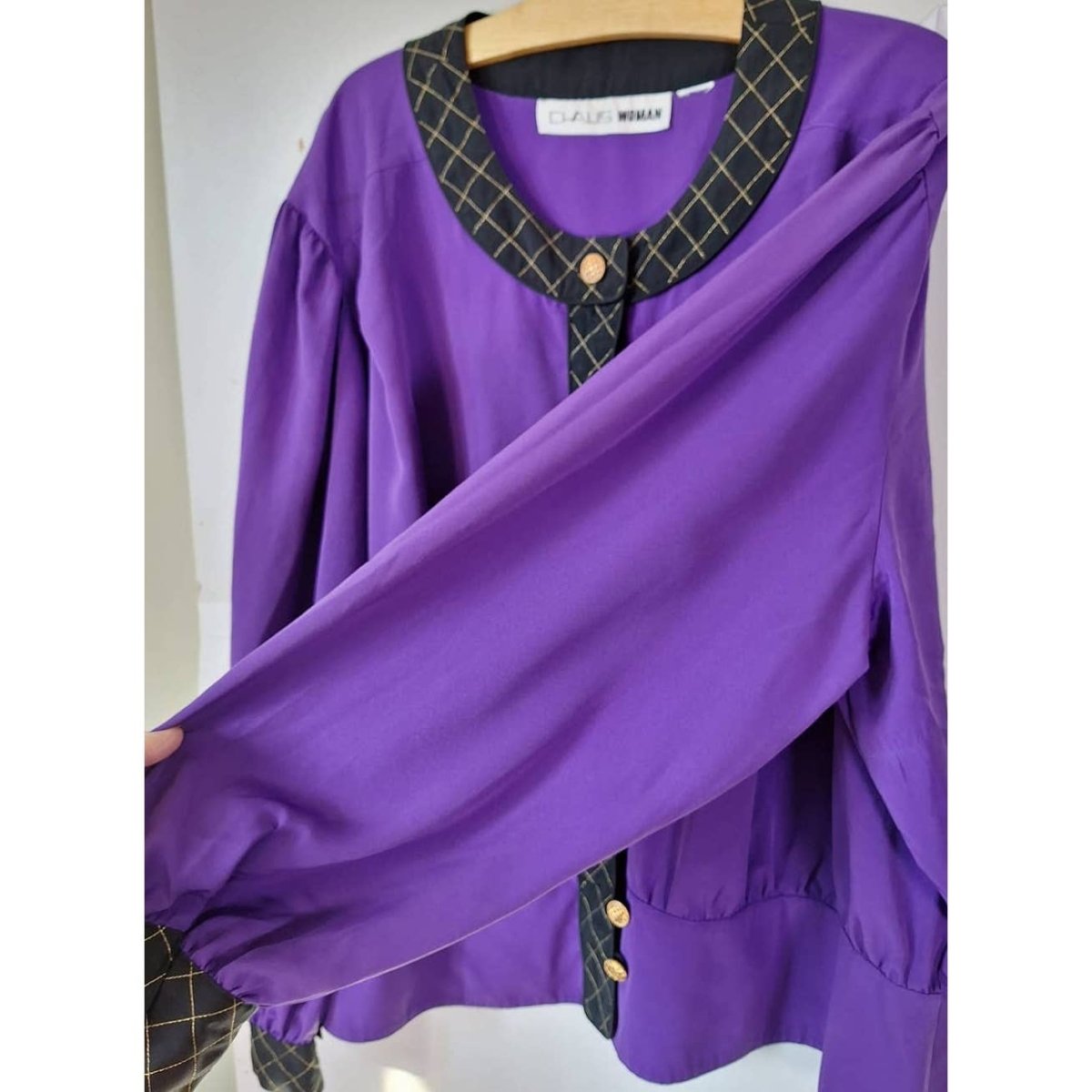 Vintage 80s Purple Balloon Sleeve Blouse Women Size 20/22 2X/3X AS IS - themallvintage The Mall Vintage