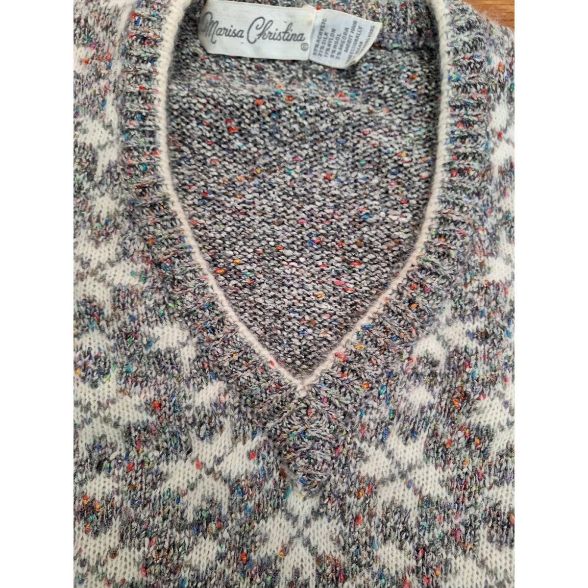 Vintage 80s Rainbow Flecked Snowflake Angora Blend Sweater Women's Size Medium - themallvintage The Mall Vintage