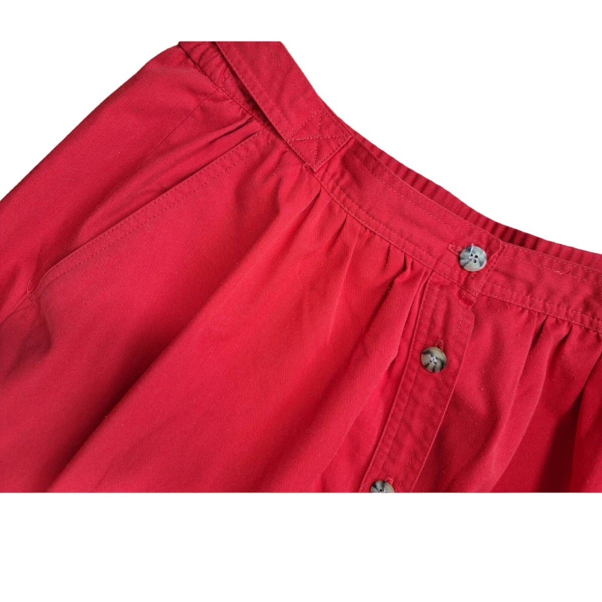 Vintage 80s Red Button Front Full Skirt Women's Size 16 Waist 32" to 38" - themallvintage The Mall Vintage