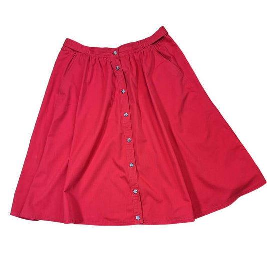Vintage 80s Red Button Front Full Skirt Women's Size 16 Waist 32" to 38" - themallvintage The Mall Vintage 1980s Capsule New Arrival