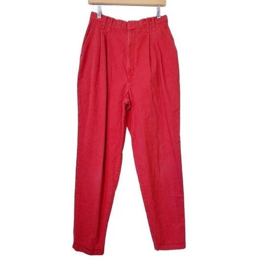 Vintage 80s Red Denim Pants, Pleated Tapered Jeans Size 30x31 - themallvintage The Mall Vintage