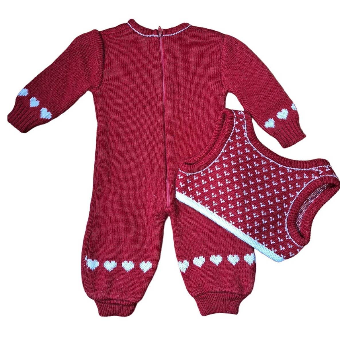 Vintage 80s Red Heart Sweater Onsie With Vest Size 6 Months - themallvintage The Mall Vintage