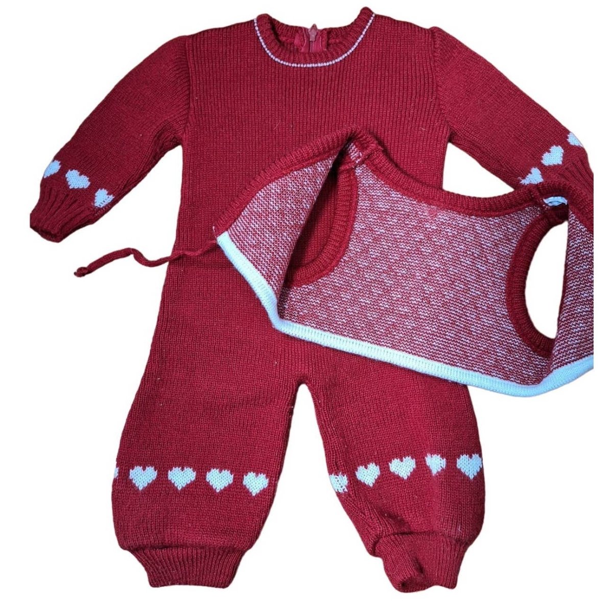 Vintage 80s Red Heart Sweater Onsie With Vest Size 6 Months - themallvintage The Mall Vintage 1980s Baby Kids