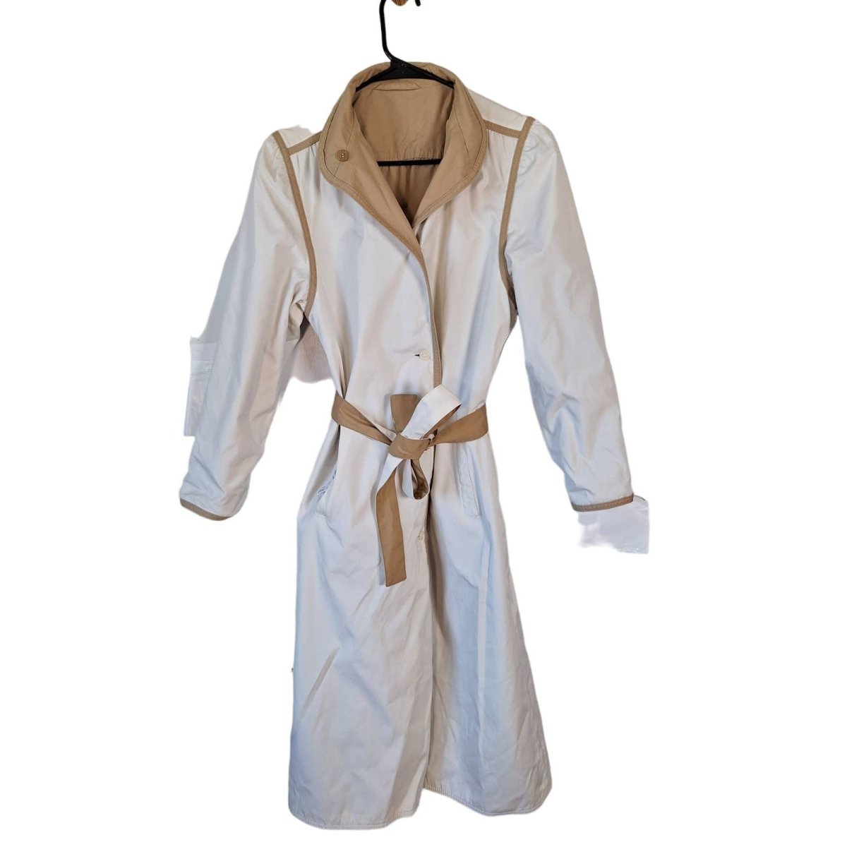 Vintage 80s Reversible Cream/Tan Puff Sleeve Trench Coat Women's Size 4 Small - themallvintage The Mall Vintage