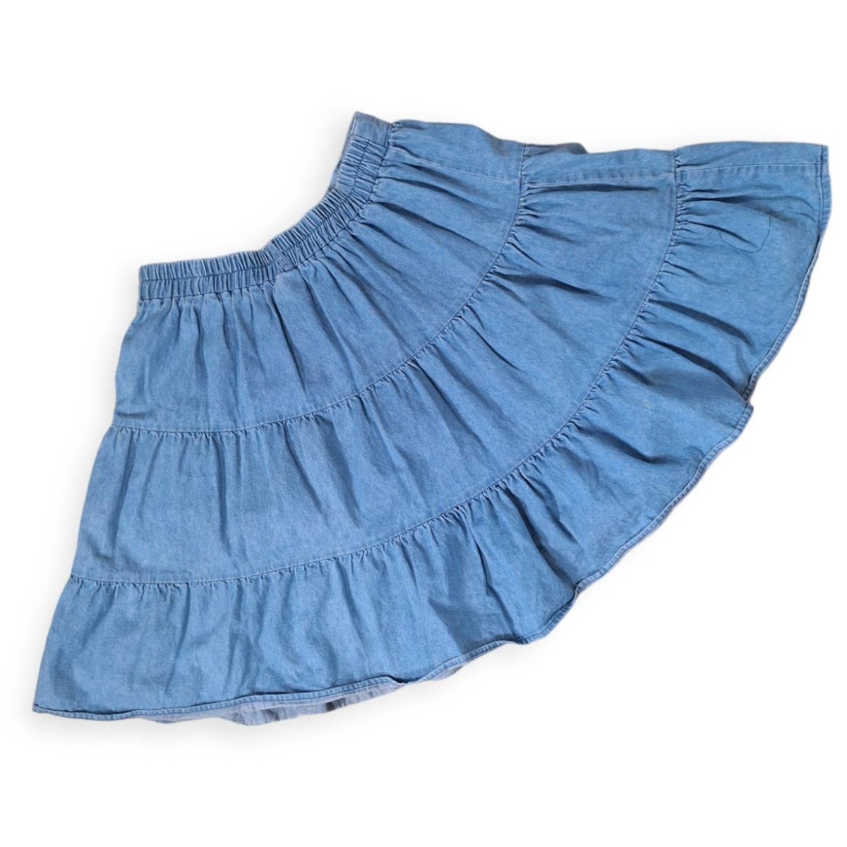 Vintage 80s Tiered Ruffled Denim Mini Skirt Women's Size Medium - themallvintage The Mall Vintage