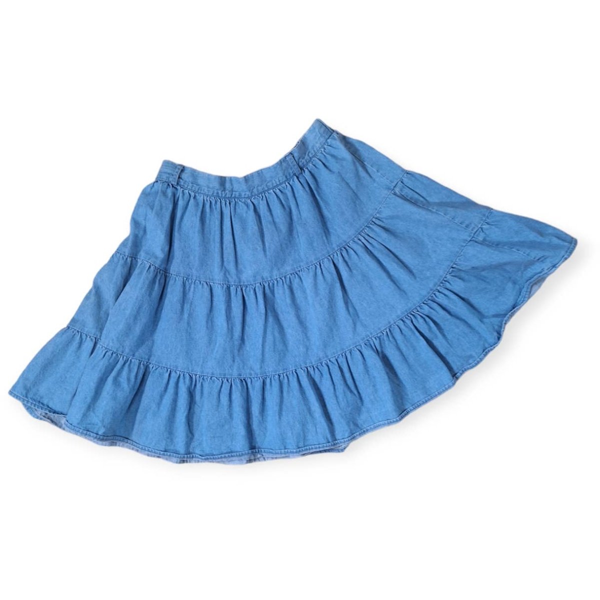 Vintage 80s Tiered Ruffled Denim Mini Skirt Women's Size Medium - themallvintage The Mall Vintage