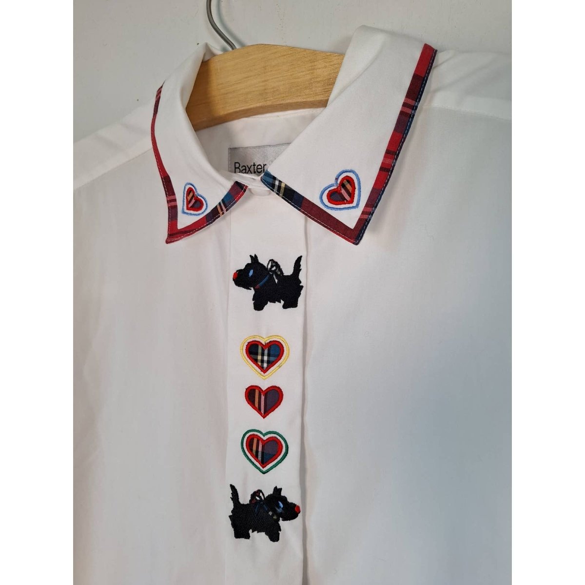 Vintage 80s White Button Up with Scottys and Hearts Women's Size 14 - themallvintage The Mall Vintage