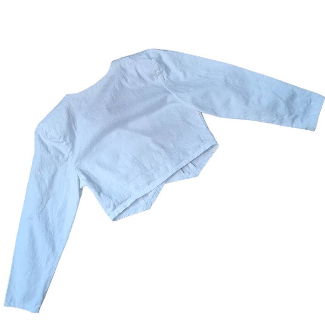Vintage 80s White Cropped Padded Shoulder Cotton Jacket Siz Medium - themallvintage The Mall Vintage