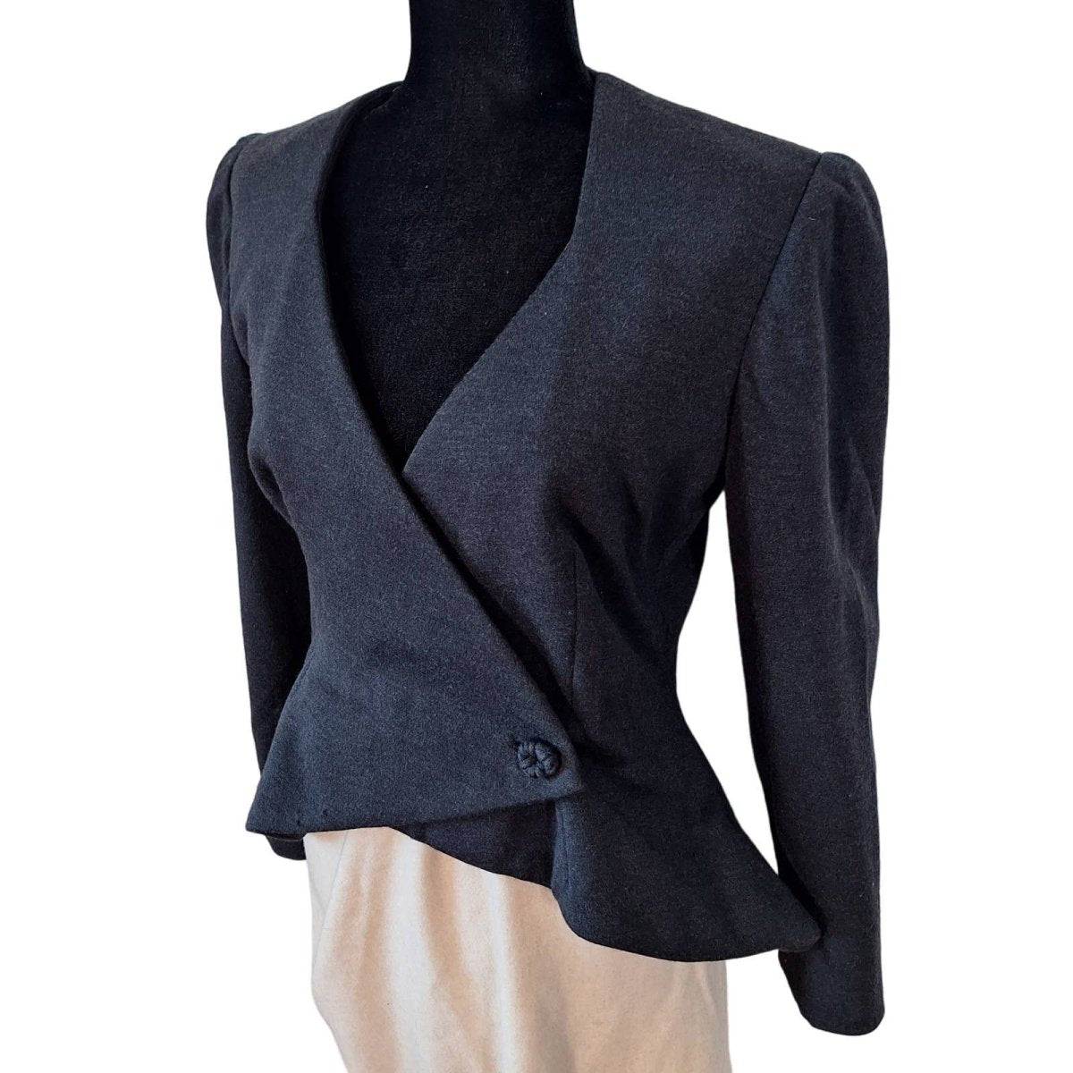 Vintage 80s Wool Double Breasted Peplum Jacket Size 8/10 Chest 40" - 42" Waist 32" - themallvintage The Mall Vintage