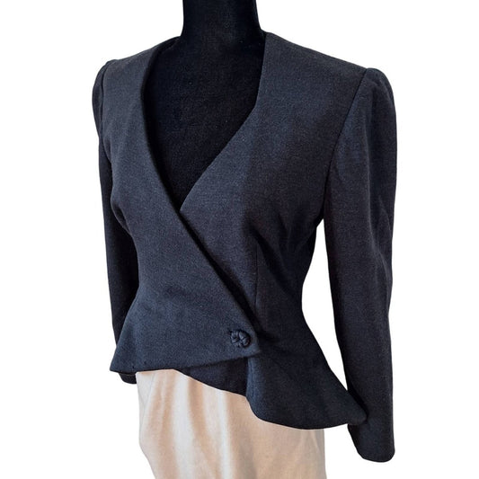 Vintage 80s Wool Double Breasted Peplum Jacket - AS IS -Size 8/10 Chest 40" - 42" Waist 32" - themallvintage The Mall Vintage 1980s Blazers Fall Capsule