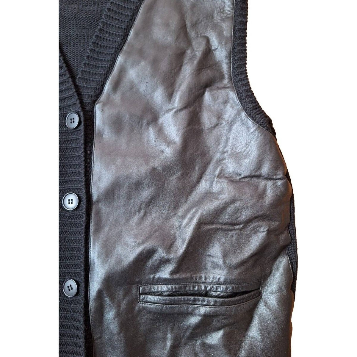 Vintage 80s/90s Black Leather Front Sweater Vest Women's Size Medium - themallvintage The Mall Vintage