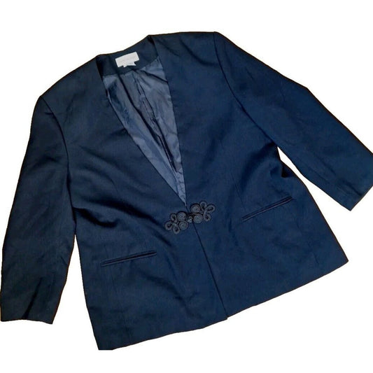 Vintage 80s/90s Black Rayon Blend Frog Button Blazer Jacket Women Size 24 3X - themallvintage The Mall Vintage