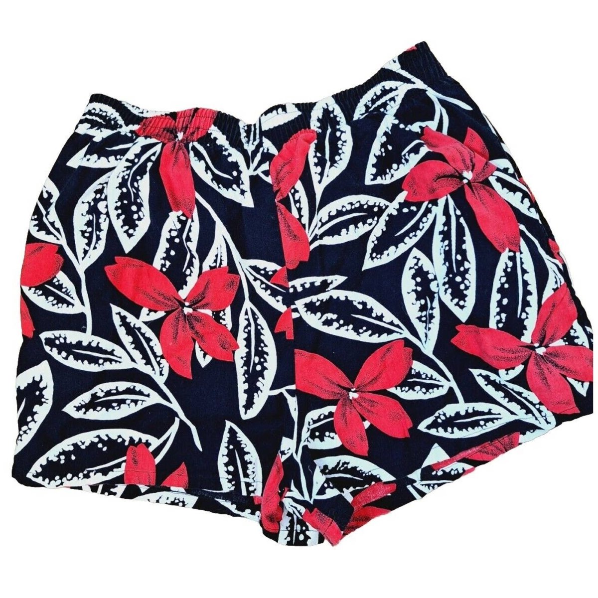 Vintage 80s/90s Black Red Floral Shorts Size Medium - themallvintage The Mall Vintage