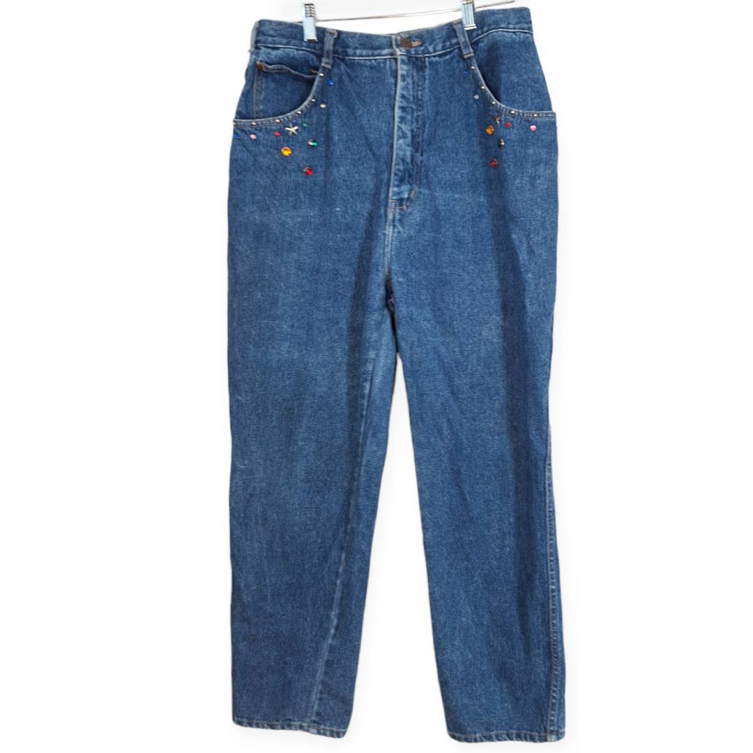 Vintage 80s/90s Cap Ferrat Rhinestone Stud Jeans Size Waist 32 - themallvintage The Mall Vintage