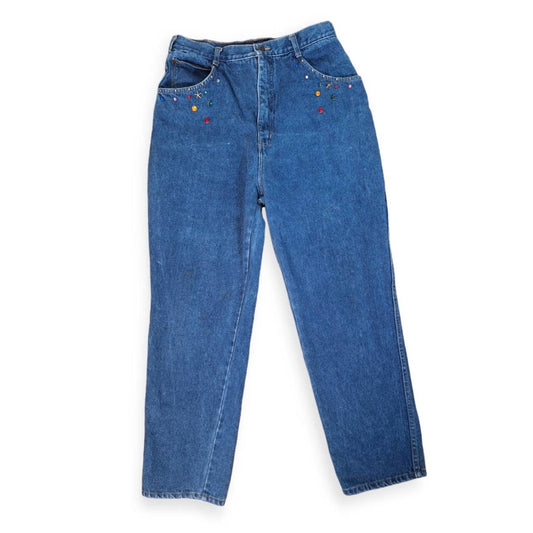 Vintage 80s/90s Cap Ferrat Rhinestone Stud Jeans Size Waist 32 - themallvintage The Mall Vintage 1980s 1990s Denim