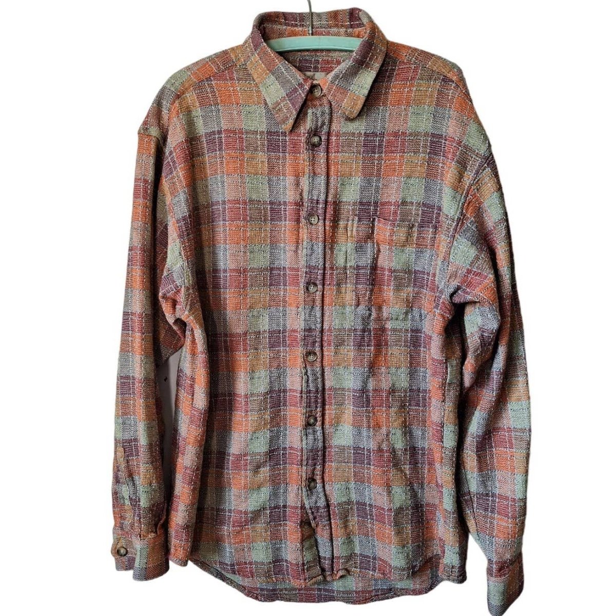 Vintage 80s/90s Cotton Knit Plaid Shirt Men's Size XL - themallvintage The Mall Vintage