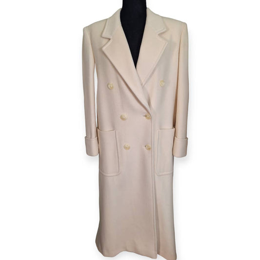 Vintage 80s/90s Cream Italian Wool/Cashmere Full Length Coat Women's Size Medium - themallvintage The Mall Vintage