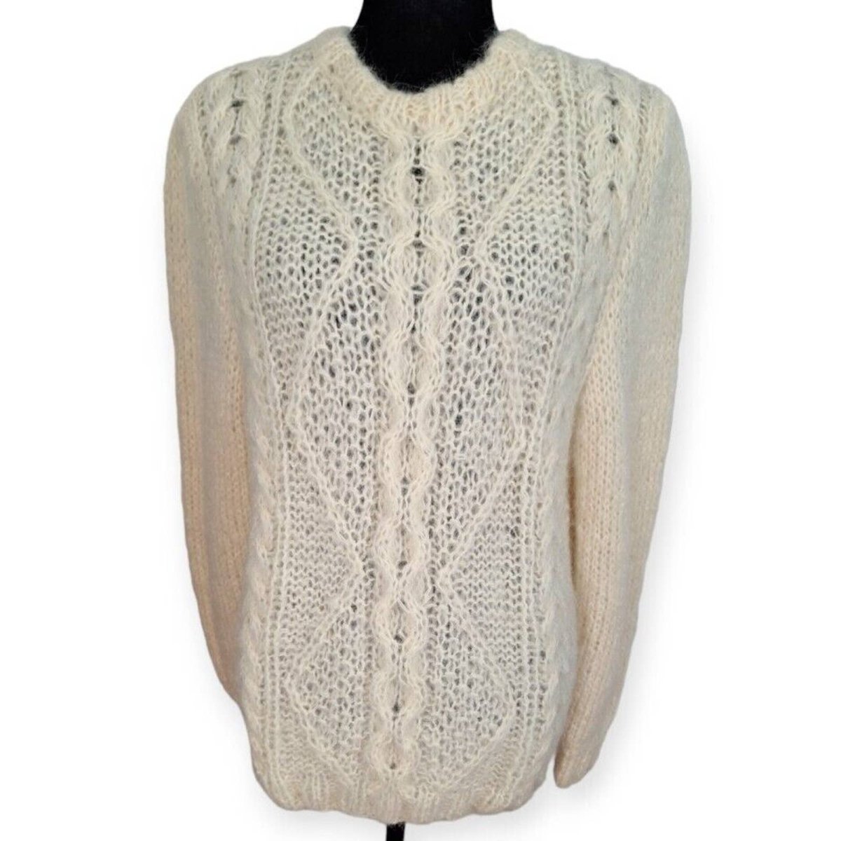 Vintage 80s/90s Cream Loose Knit Italian Wool Blend Sweater Women's Size M - themallvintage The Mall Vintage
