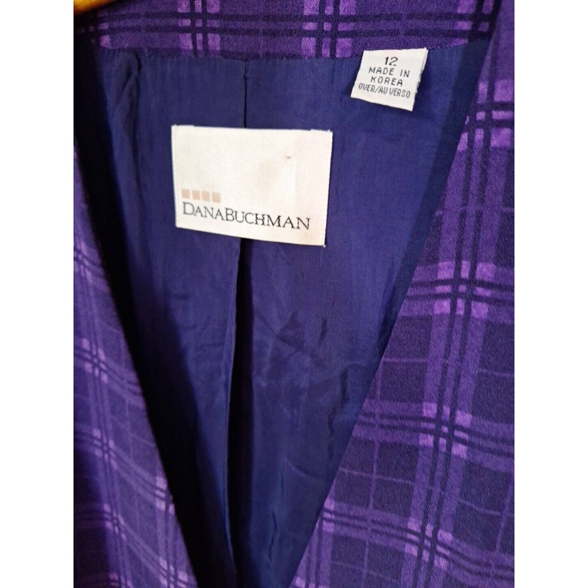 Vintage 80s/90s Dana Buchman Purple Plaid Silk Blazer Women Size 12 - themallvintage The Mall Vintage
