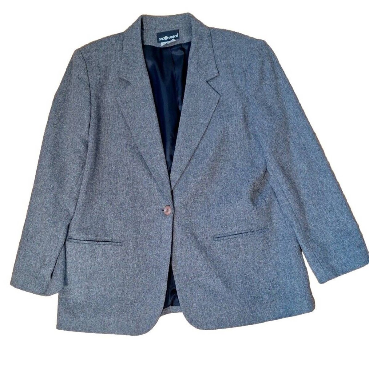 Vintage 80s/90s Gray Wool Blend Blazer Jacket Women Size 16 - themallvintage The Mall Vintage