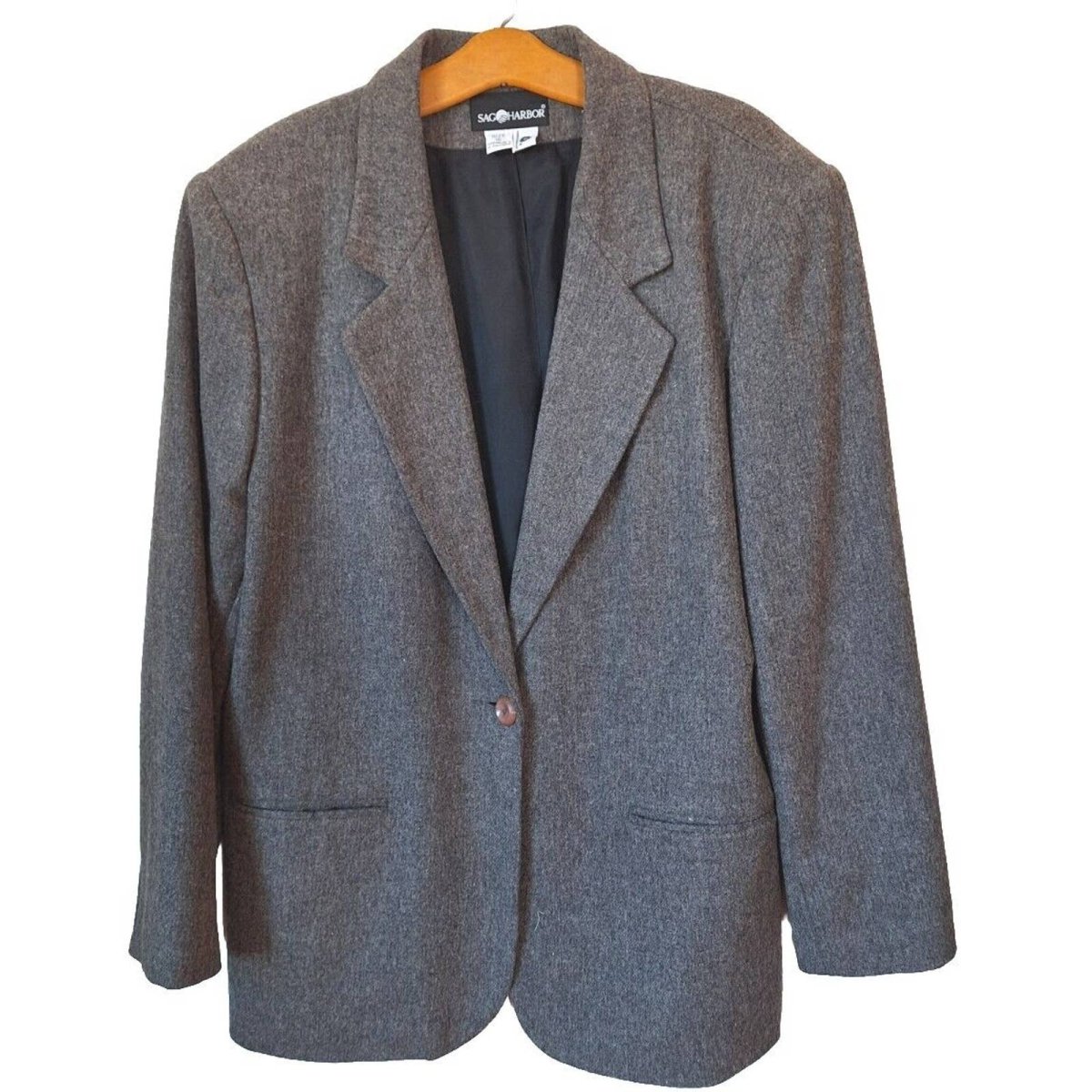 Vintage 80s/90s Gray Wool Blend Blazer Jacket Women Size 16 - themallvintage The Mall Vintage