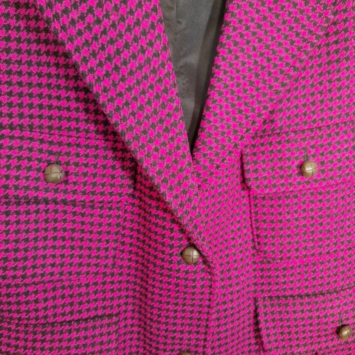 Vintage 80s/90s Hot Pink Houndstooth Check Wool Vest Women Size Large - themallvintage The Mall Vintage