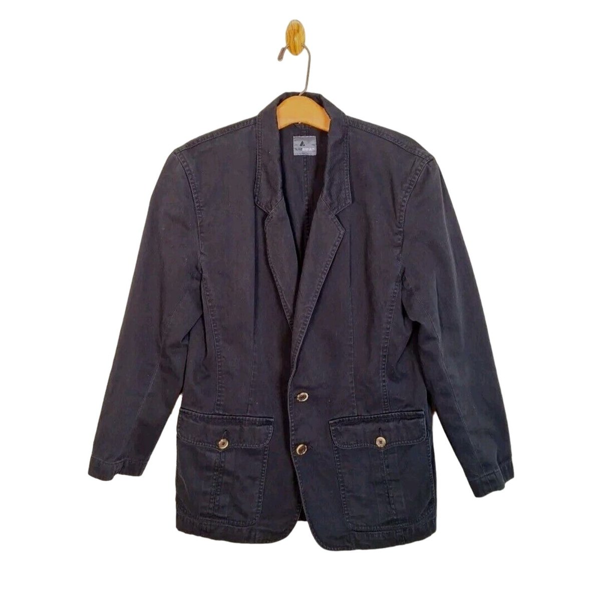 Vintage 80s/90s Liz Sport Oversized Black Cotton Denim Blazer Jacket Women Size 4 Small - themallvintage The Mall Vintage