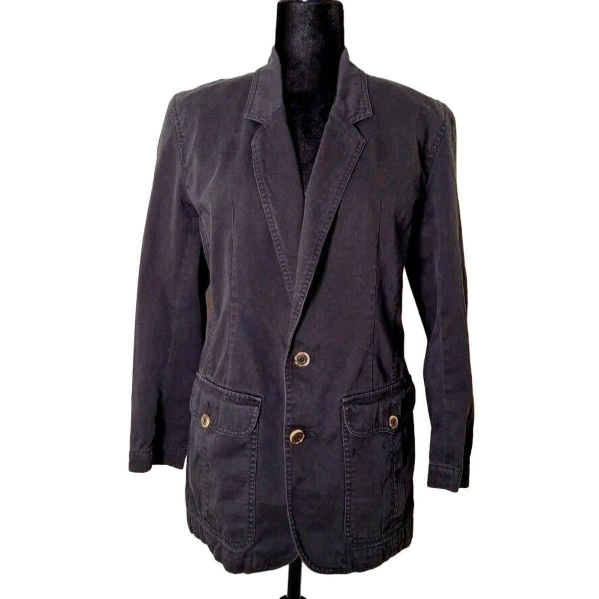 Vintage 80s/90s Liz Sport Oversized Black Cotton Denim Blazer Jacket Women Size 4 Small - themallvintage The Mall Vintage