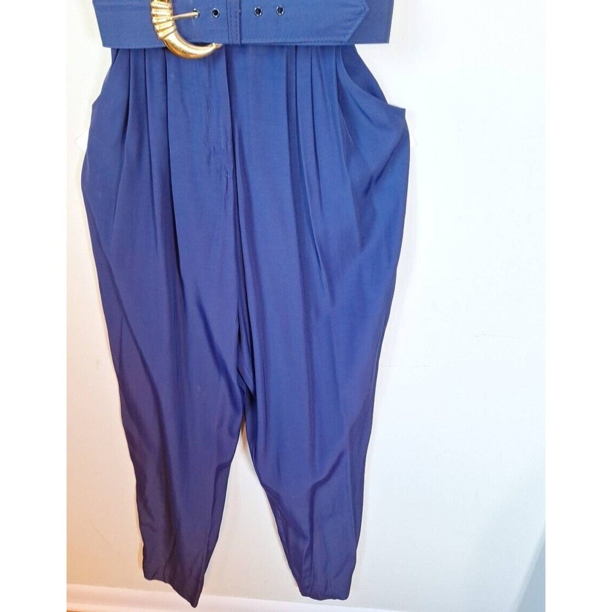 Vintage 80s/90s Navy Blue Nautical Gold Button Jumpsuit Women Small AS IS - themallvintage The Mall Vintage