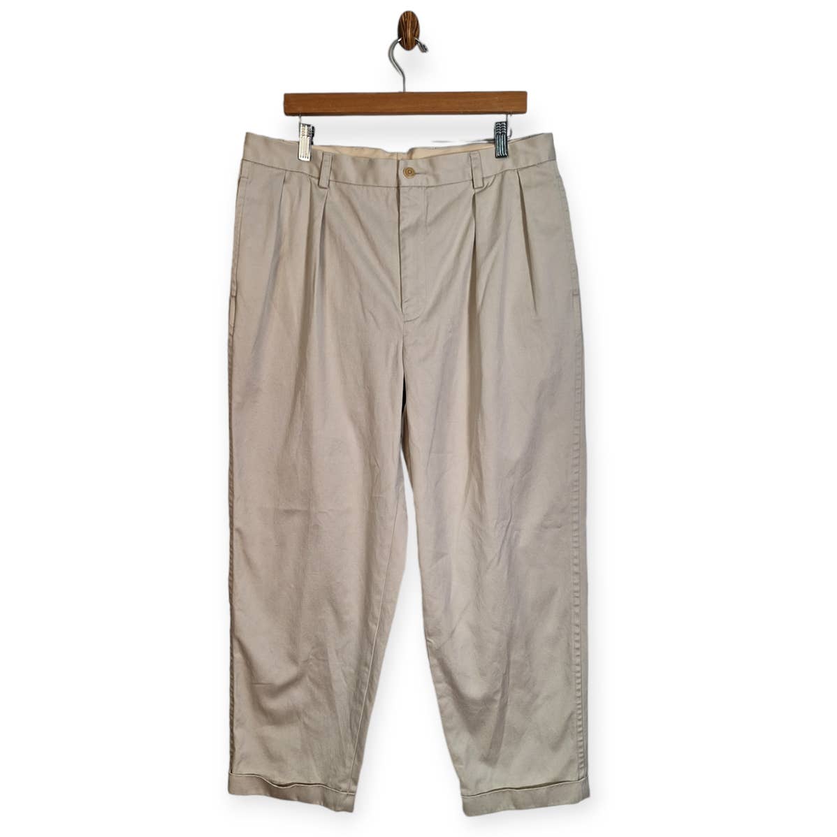 Vintage 90s Baggy Cuffed & Pleated Chino Kahaki Pants, Size 38x30, All Cotton - themallvintage The Mall Vintage