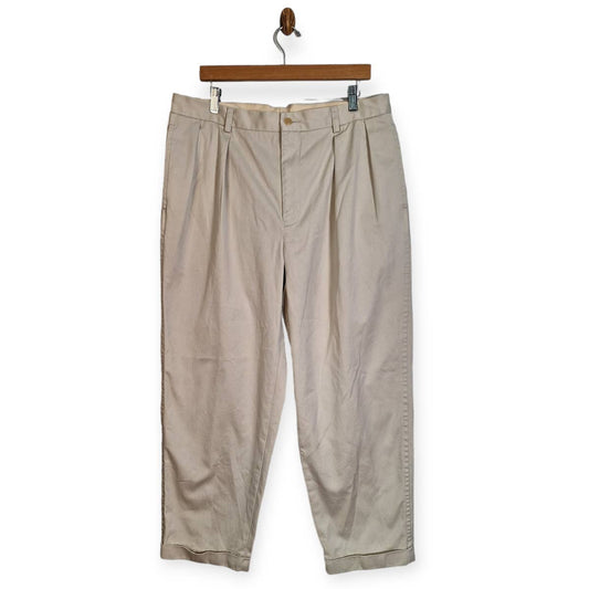 Vintage 90s Baggy Cuffed & Pleated Chino Kahaki Pants, Size 38x30, All Cotton - themallvintage The Mall Vintage 1990s Fall Capsule Menswear