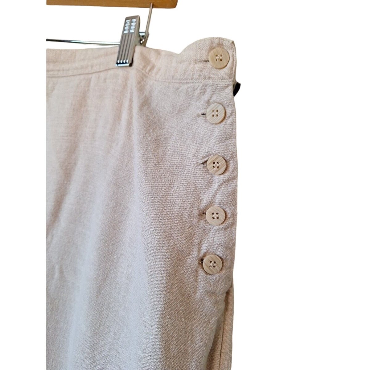 Vintage 90s Beige Linen/Cotton A Line Midi Skirt Women Size 18 - themallvintage The Mall Vintage