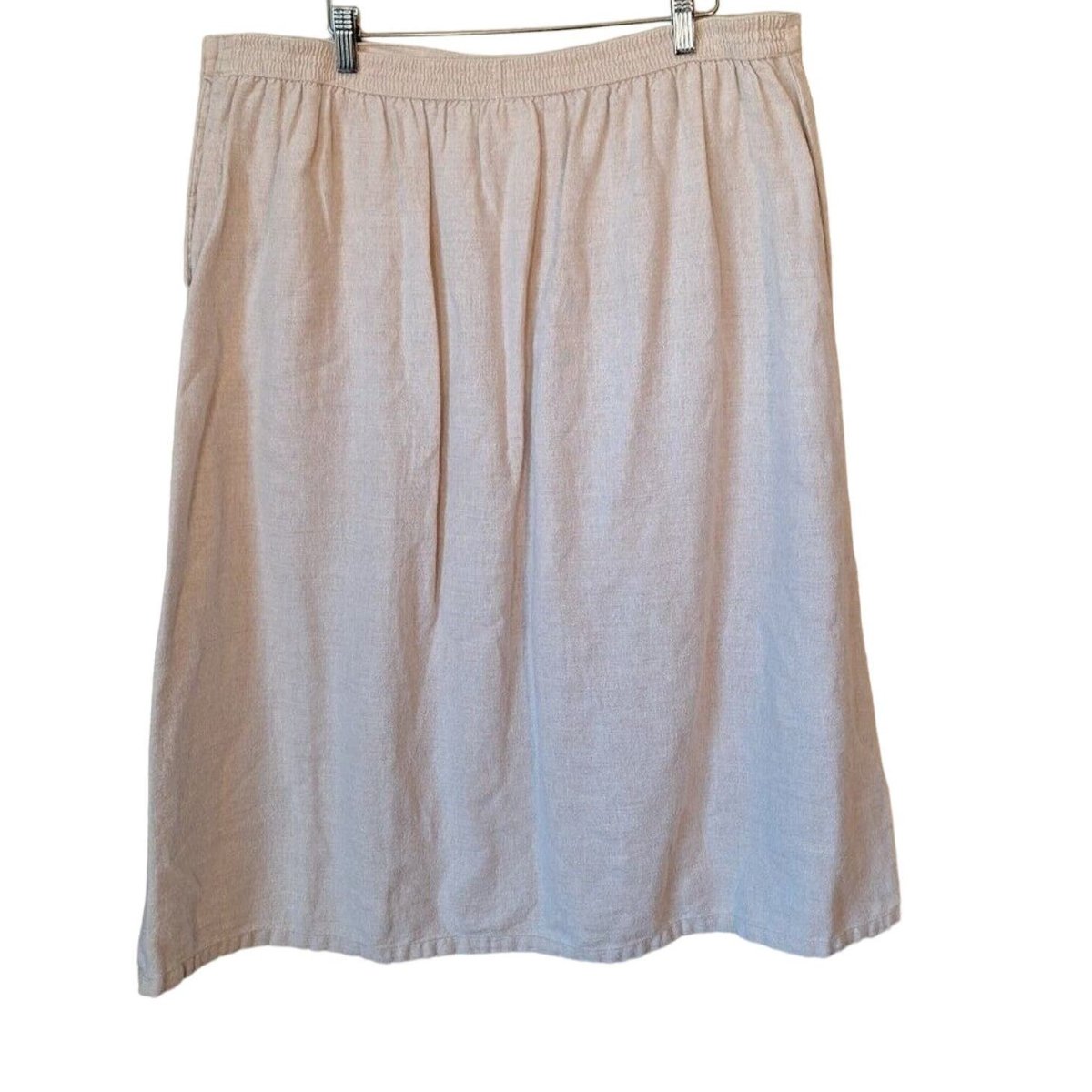 Vintage 90s Beige Linen/Cotton A Line Midi Skirt Women Size 18 - themallvintage The Mall Vintage