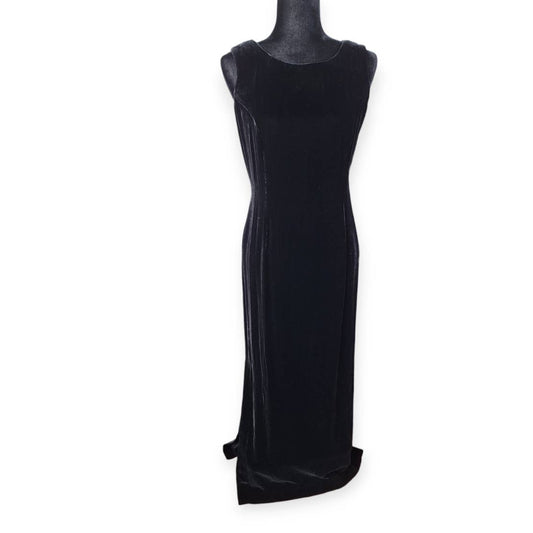Vintage 90s Black Velvet Silk Maxi Dress Women's Size M 6/8 - themallvintage The Mall Vintage