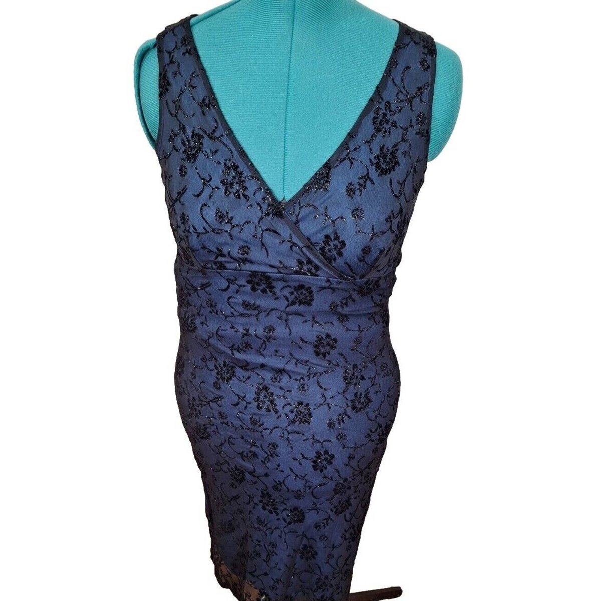 Vintage 90s Blue/Black Burnout Velvet Mesh Bodycon Party Dress Women's Size M/L - themallvintage The Mall Vintage