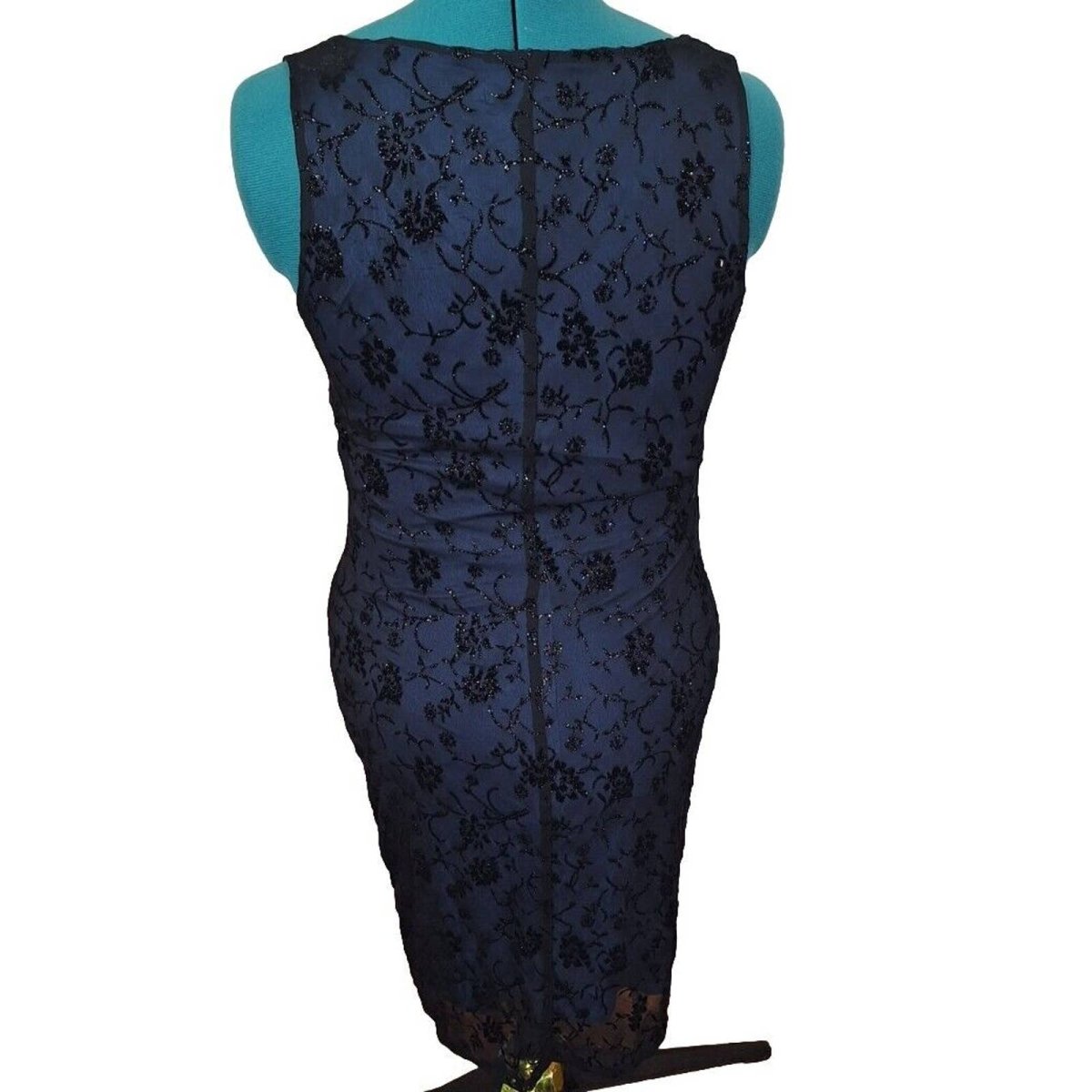 Vintage 90s Blue/Black Burnout Velvet Mesh Bodycon Party Dress Women's Size M/L - themallvintage The Mall Vintage