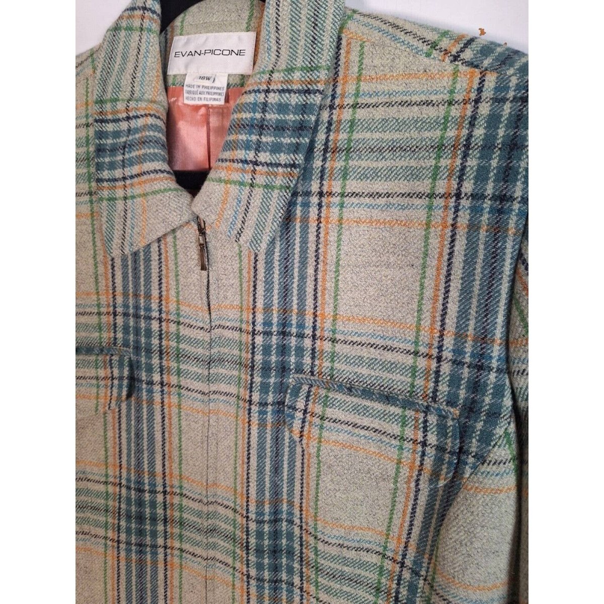 Vintage 90s does 60s Plaid Wool Blend Zip Up Chore Jacket Women's Size 18W - themallvintage The Mall Vintage