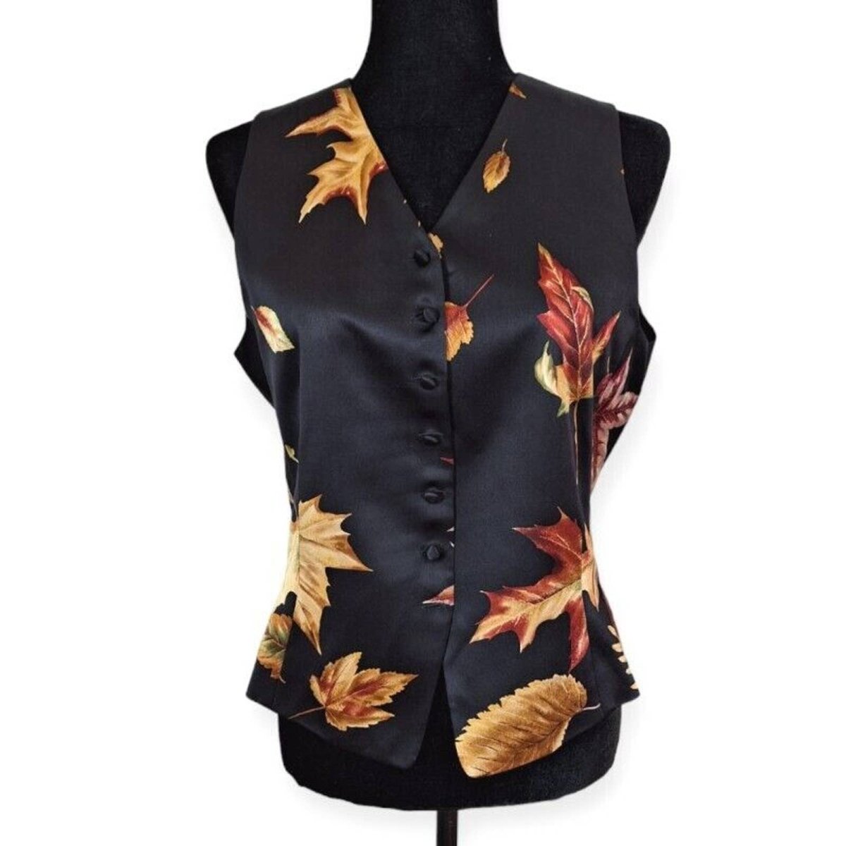 Vintage 90s Emanuel Ungaro Silk Autumn Leaf Vest Size 8/42 - themallvintage The Mall Vintage