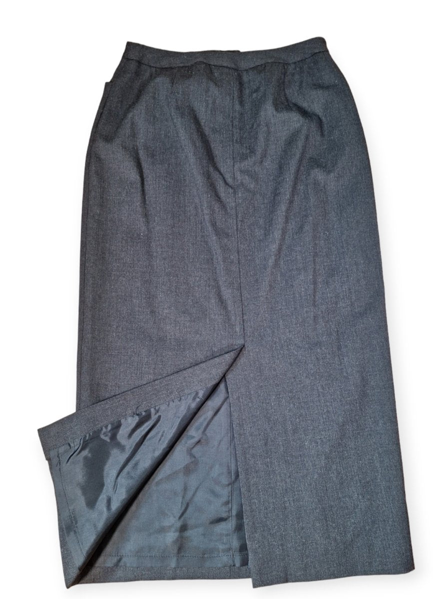 Vintage 90s Long Gray Wool Skirt Size 6 Waist 29" - themallvintage The Mall Vintage