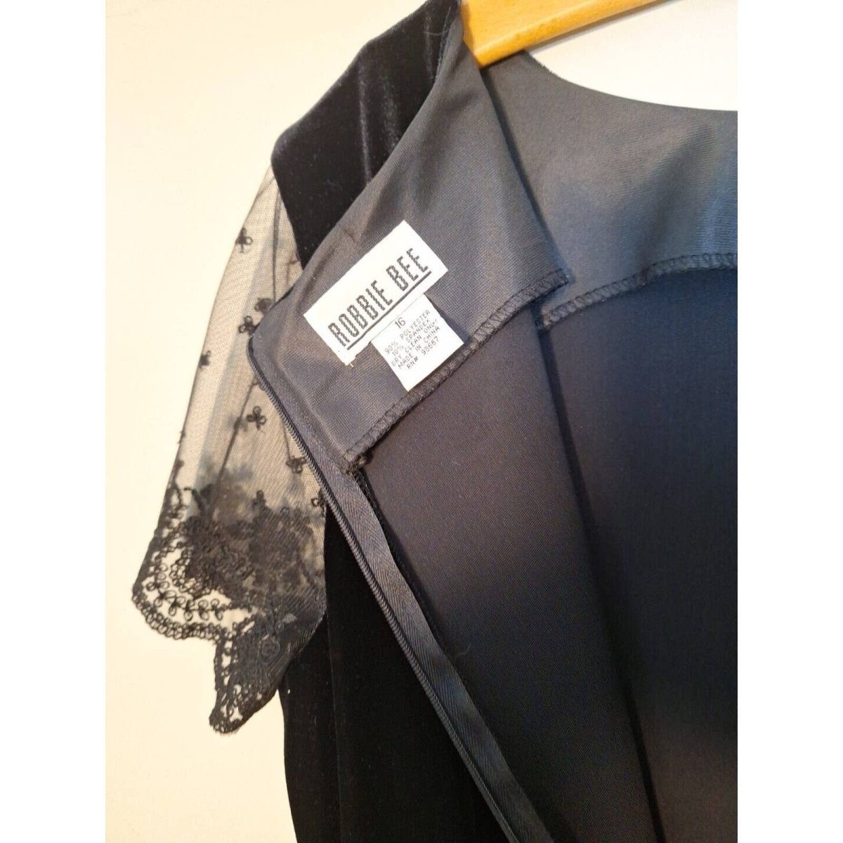 Vintage 90s Mesh Sleeve Black Velvet Maxi Dress Women Size 16 - themallvintage The Mall Vintage