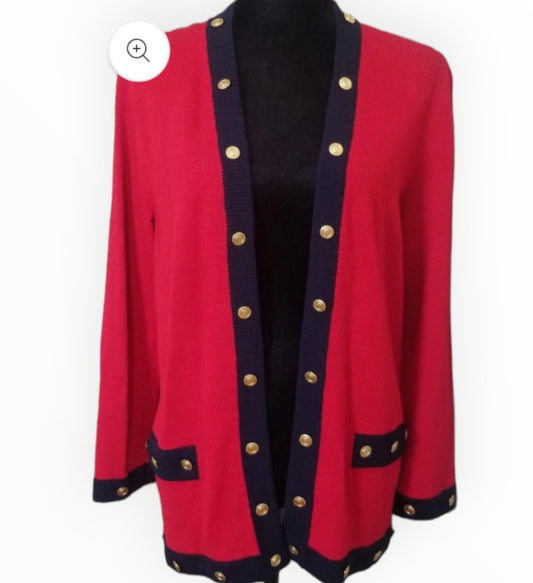 Vintage 90s Red Knit Nautical Cardigan Size Small - themallvintage The Mall Vintage