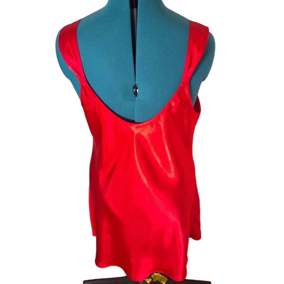 Vintage 90s Red Satin Mini Slip Dress Nightgown Women Size XL - themallvintage The Mall Vintage