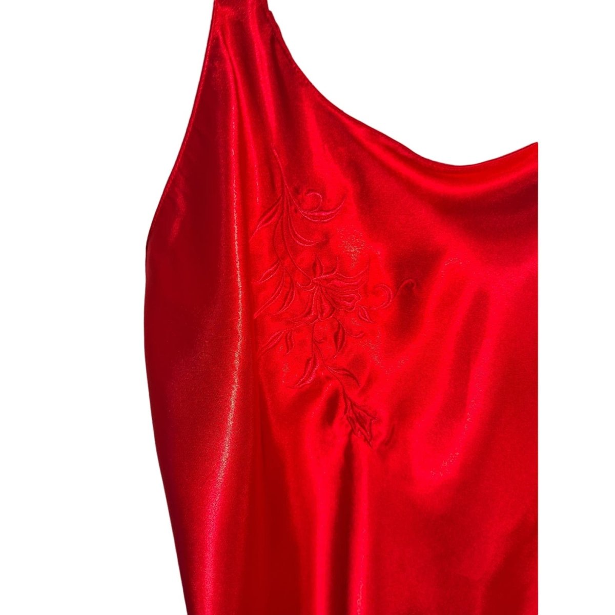 Vintage 90s Red Satin Mini Slip Dress Nightgown Women Size XL - themallvintage The Mall Vintage