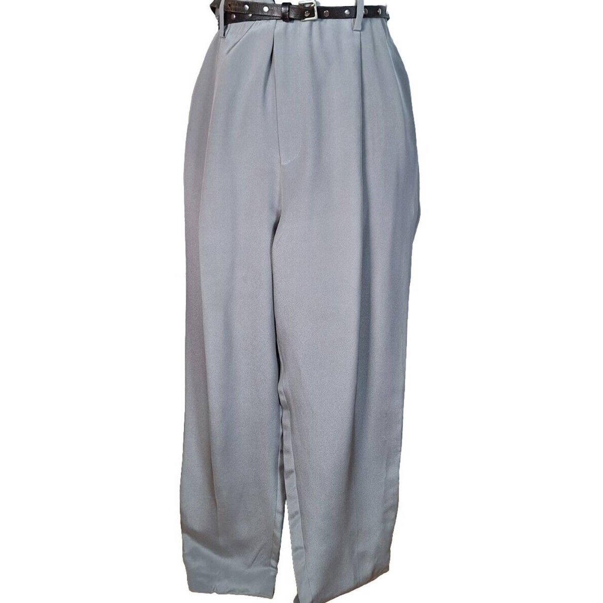 Vintage 90s Slate Silver 100% Silk Pants Women's Size 29x28 Petite Medium - themallvintage The Mall Vintage