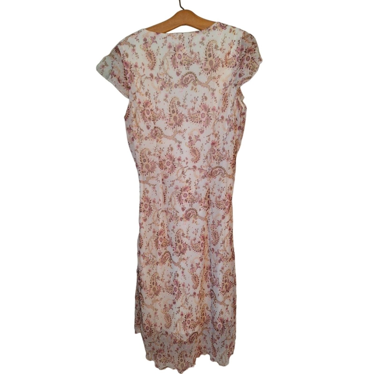 Vintage 90s/Y2K Cream & Pink Paisley Sheer Layer Midi Dress Women Size 14 L/XL - themallvintage The Mall Vintage