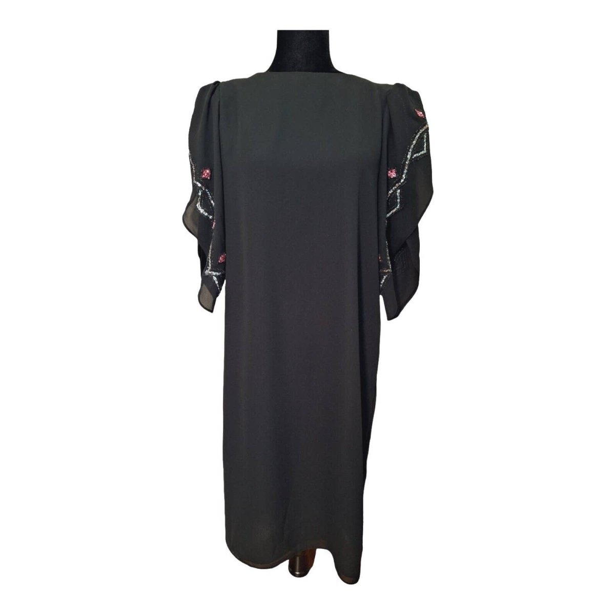 Vintage Black Glitter Sleeve Disco Dress Size Small - themallvintage The Mall Vintage