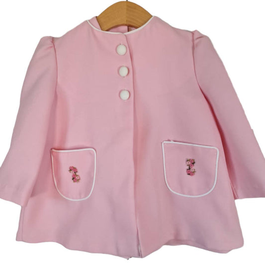 Vintage Girls 70s Pink Dress & Jacket Set Chest 24" Length 17" Toddler 2-3T - themallvintage The Mall Vintage 1970s Dresses Girls