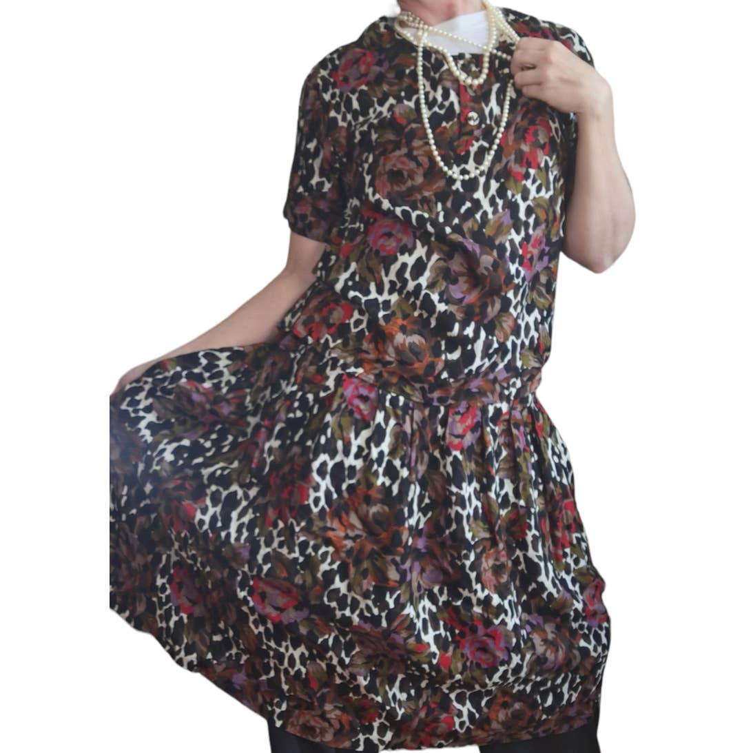 Vintage Leopard/Rose Maximalist Matching Skirt Set Size Medium - themallvintage The Mall Vintage